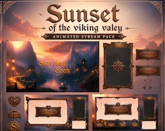 Wikinger Twitch Overlay Pack | Animierte Sunset Stream Bildschirme, Mittelalter OBS Overlay, Nordic Stream Paket