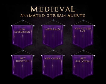 Medieval Animated Stream Alerts: Purple & Gold Twitch Overlay (Instant Download)