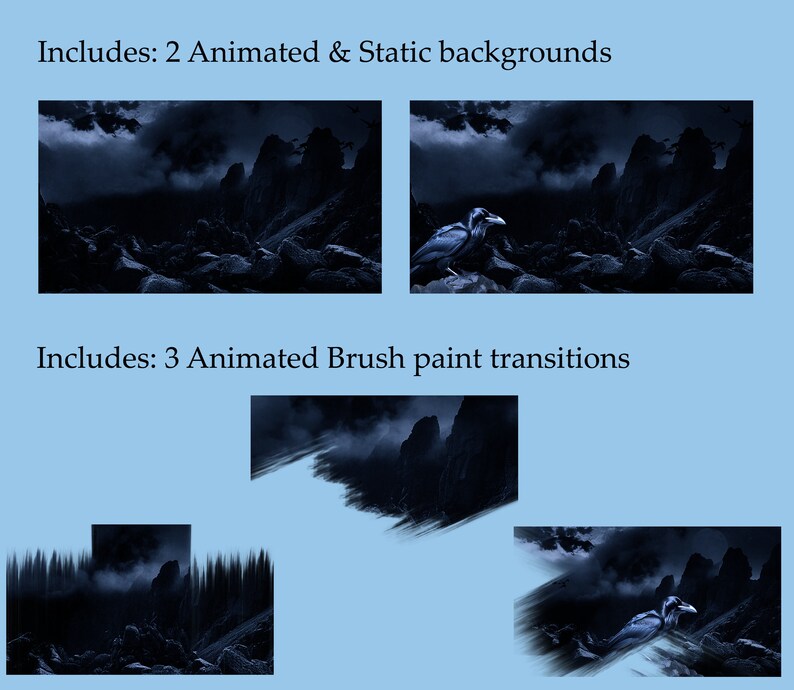 Blue Gothic Raven Animated Stream Package: Twitch Overlays, Alerts ...