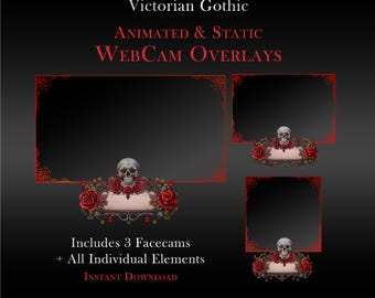 Victorian Gothic Animated Webcam Overlay: Skull & Roses (Digital Download)