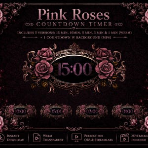 Sobreposição de cronômetro de contagem regressiva com rosas góticas: Tela inicial animada para transmissões na Twitch (Download digital)