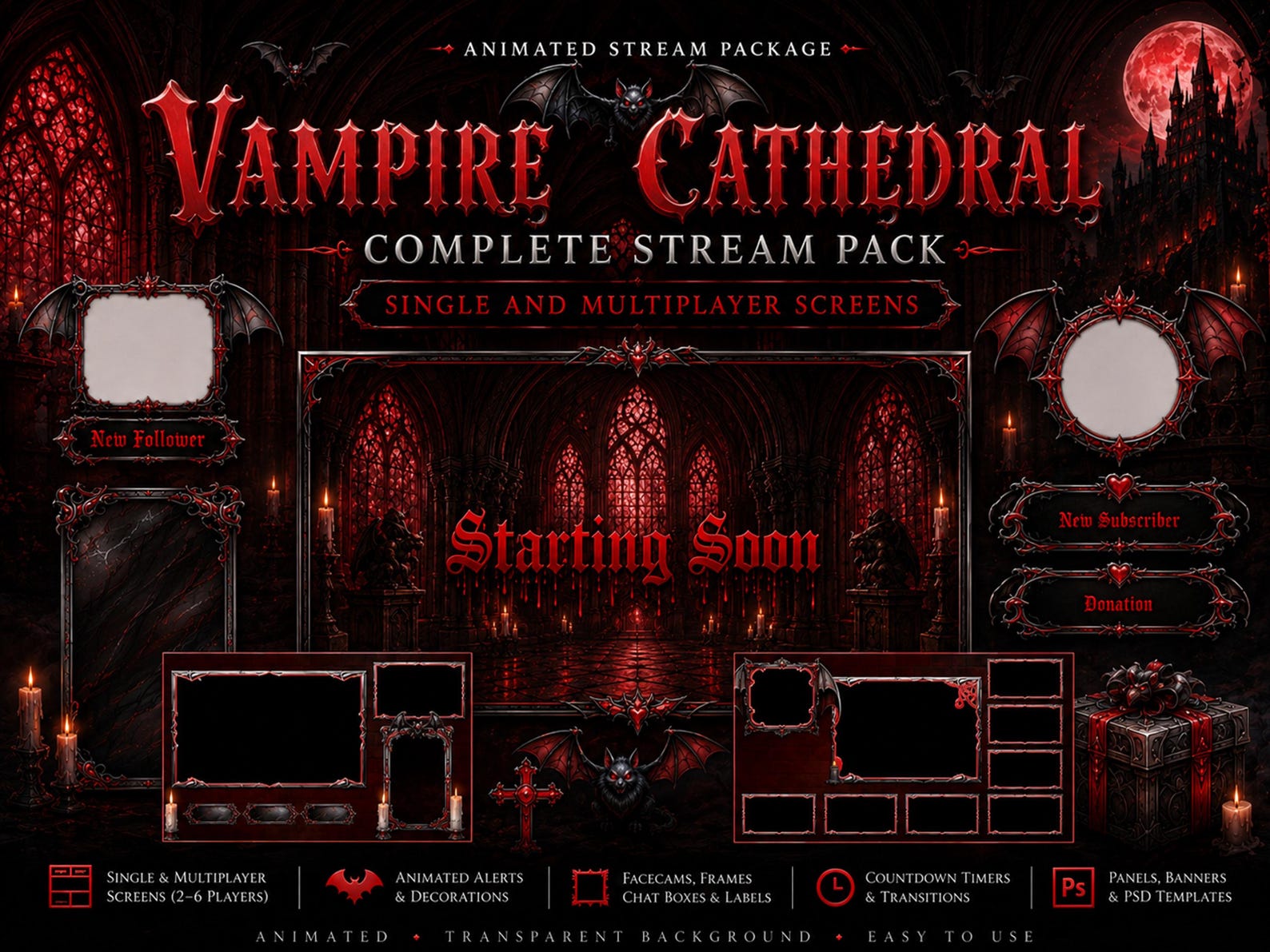 Vampire Stream Pack Animated Overlay | Gothic Cathedral Twitch Screens ...