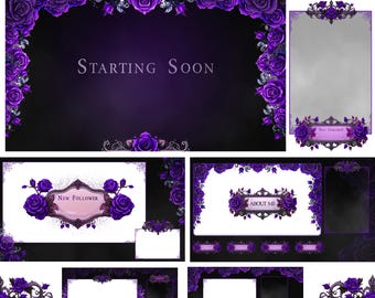 Animated Stream Pack | Romantic Goth Purple & Black | Gothic Victorian Roses | Twitch Overlays | OBS , Streamlabs