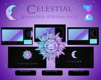 Celestial Astral Twitch Pack | Twitch Stream Overlays & Scenes | Twitch overlays | Magic Witchy Constellations, Sun, Moon, Purple Overlays