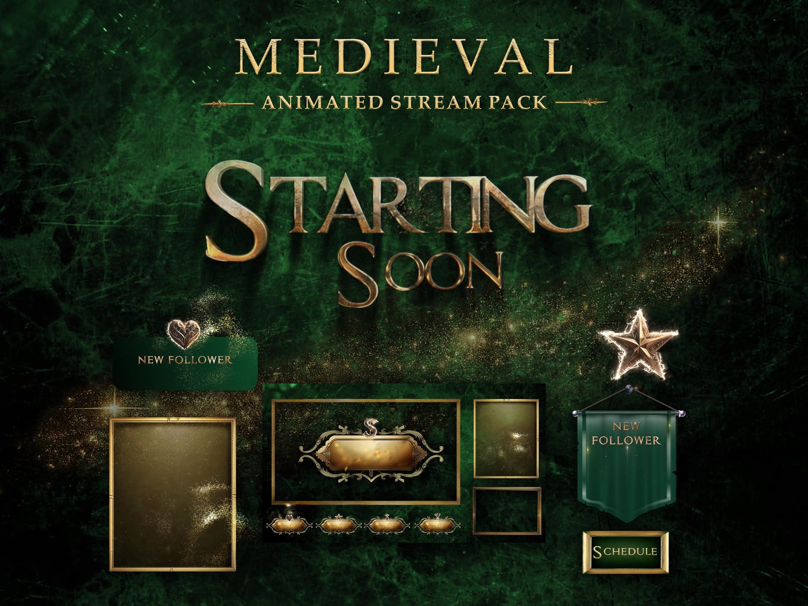 Animated Stream Package, Medieval Green and Gold Overlays - Etsy