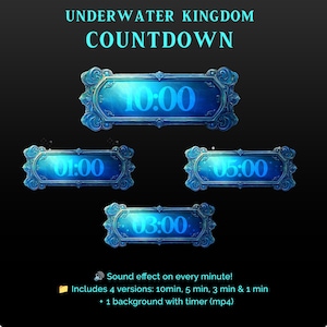 Countdown Timer | Underwater Stream Timer | 10 min, 5 min, 3 min, 1 min + Timer with background | Twitch, Kick, YouTube | Animated Overlay