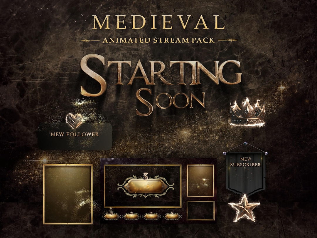 Medieval Animated Stream Pack: Black and Gold Twitch Overlay - Etsy