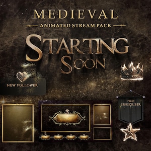 Pack de diffusions animées médiévales : superposition Twitch noir et or