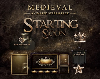 Medieval Animated Stream Pack:  Black and Gold Twitch overlay