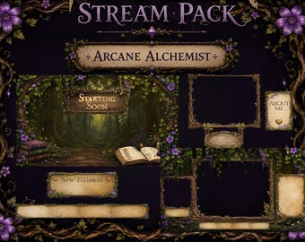 Pacchetto di sovrapposizioni per streaming Twitch "Foresta Incantata" / Notte Magica Viola / Foresta Mistica, Natura Magica