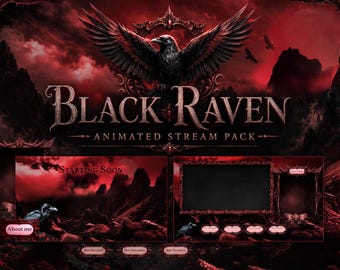 Pacchetto streaming Corvo Nero / Overlay Twitch Dark Fantasy, schermate OBS animate rosse