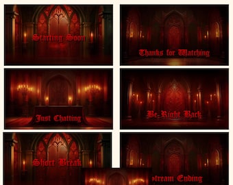 Gothic Vampire Stream Package: Animated Twitch VTuber Overlay Scenes