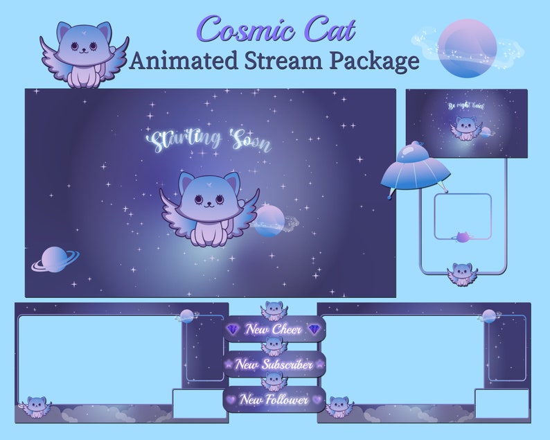 Cosmic Kitten Animated Stream Pack: Twitch Overlay Bundle - Etsy