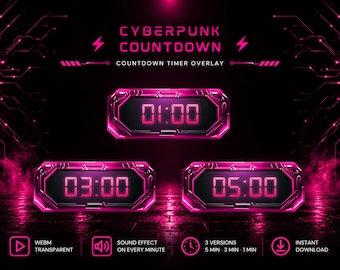 Pink Cyberpunk Countdown Overlay | Animated Twitch Timer for OBS
