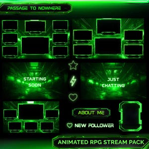 Green Neon Twitch Overlay Pack | Animated Cyberpunk Futuristic Stream Pack | Animated neon Green Stream package
