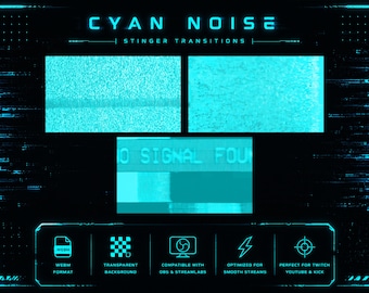 Transición de ruido cian Stinger / Transición de fallo futurista de OBS / Superposición animada de Twitch