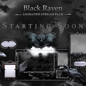 Black Raven Animated Stream Pack | Gothic Crow Overlays, Scenes, Alerts (Twitch, OBS)