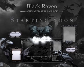Black Raven Animated Stream Pack | Gothic Crow Overlays, Scenes, Alerts (Twitch, OBS)