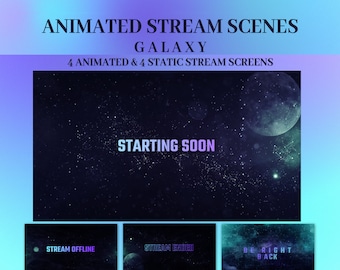 Pantallas animadas de transmisión de galaxias: Twitch, YouTube, Facebook (descarga digital)