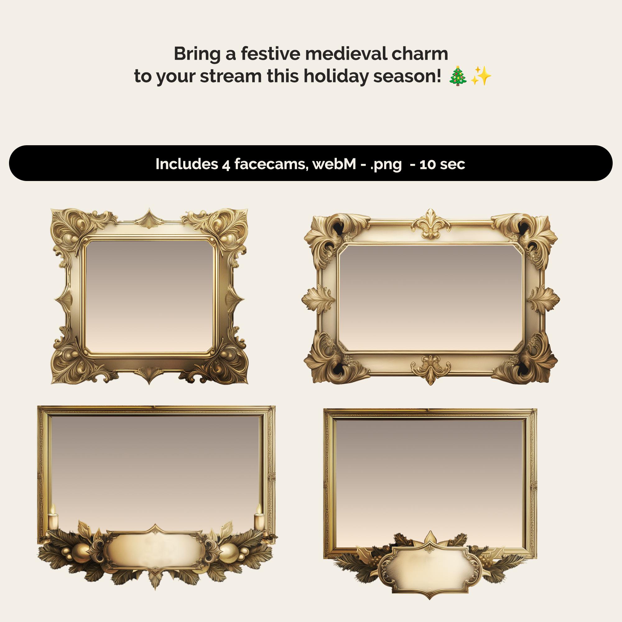 Medieval Christmas Stream Overlay Pack: Gold Facecam, Frames, Labels ...