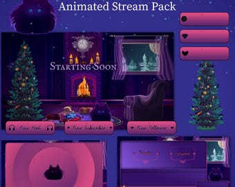 Cat Twitch Stream Pack, Christmas Overlays | Streamlabs, Obs, Streamyard, Kick, vtuber