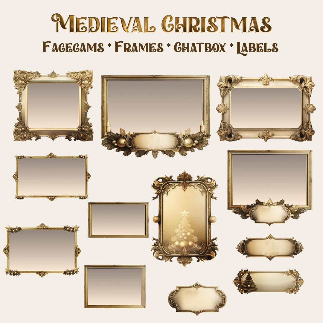 Medieval Christmas Stream Overlay Pack: Gold Facecam, Frames, Labels ...
