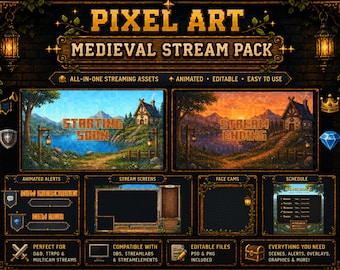 Pixel Art Stream Package | Twitch, Kick, TikTok Overlays, Alerts, Facecams & Channel Graphics