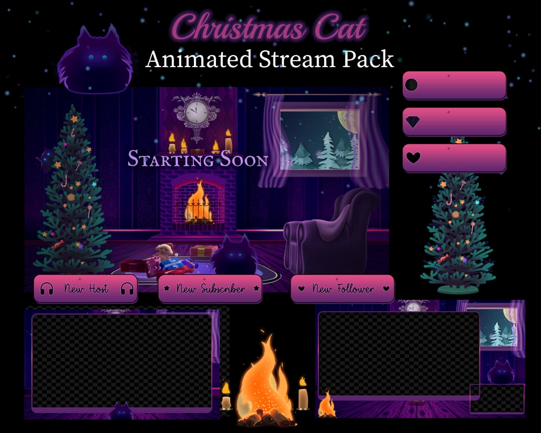 Christmas Cat Animated Stream Package, Animated Screen Overlays - Etsy