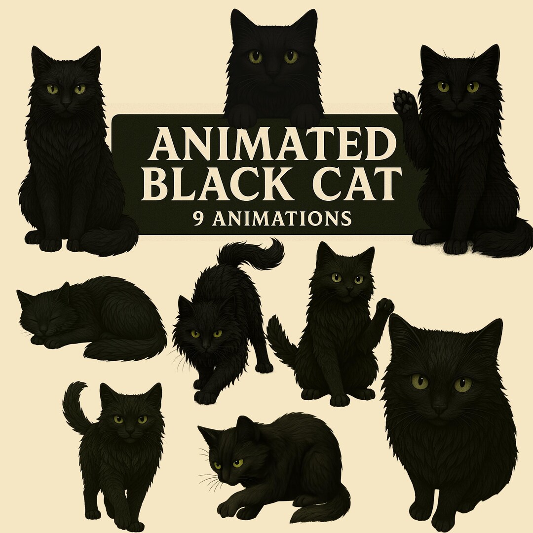 Cat Sticker Overlay Black Cat Twitch Overlays: 9 Characters Stream Overlays, Webm ...