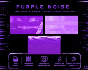 Transición Purple Noise Stinger / Paquete de transiciones Neon OBS Glitch / Superposición animada de Twitch