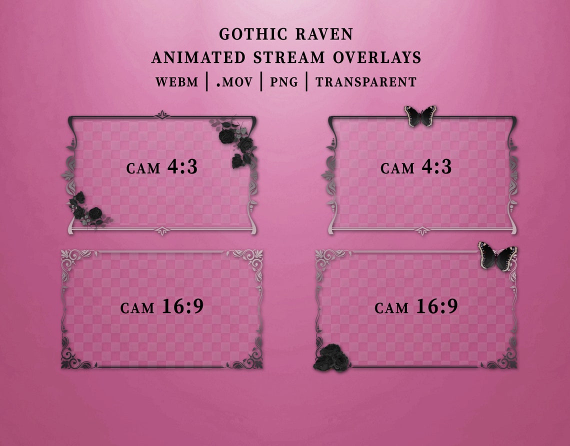 Gothic Pink Animated Stream Screen Overlays, Twitch Pack, Vtuber ...