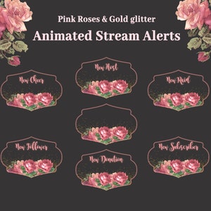 Pink Roses Animated Stream Alerts | Twitch Animated Alert | Livestream Floral Alerts | Pink Flowers