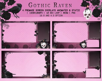 Gothic Pink Animated Stream Screen overlays, Twitch Pack, Vtuber, Overlays Screens for Streamers