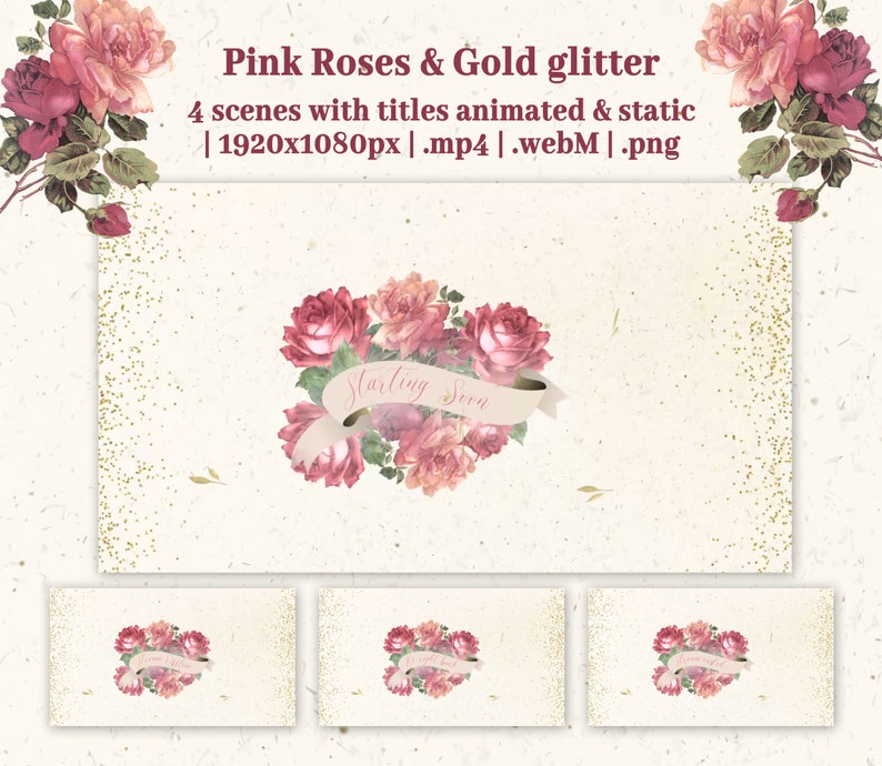 Pink Roses Animation Border Pink Roses Animated Stream Package: Floral Twitch Overlays (webm, Mp4 ...