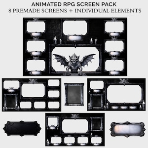 Dark Twitch Overlays package for Livestream DnD, RPG, Gothic, Horror | Screen Overlays Pack, Premade Screens, Facecam, label, Chat box
