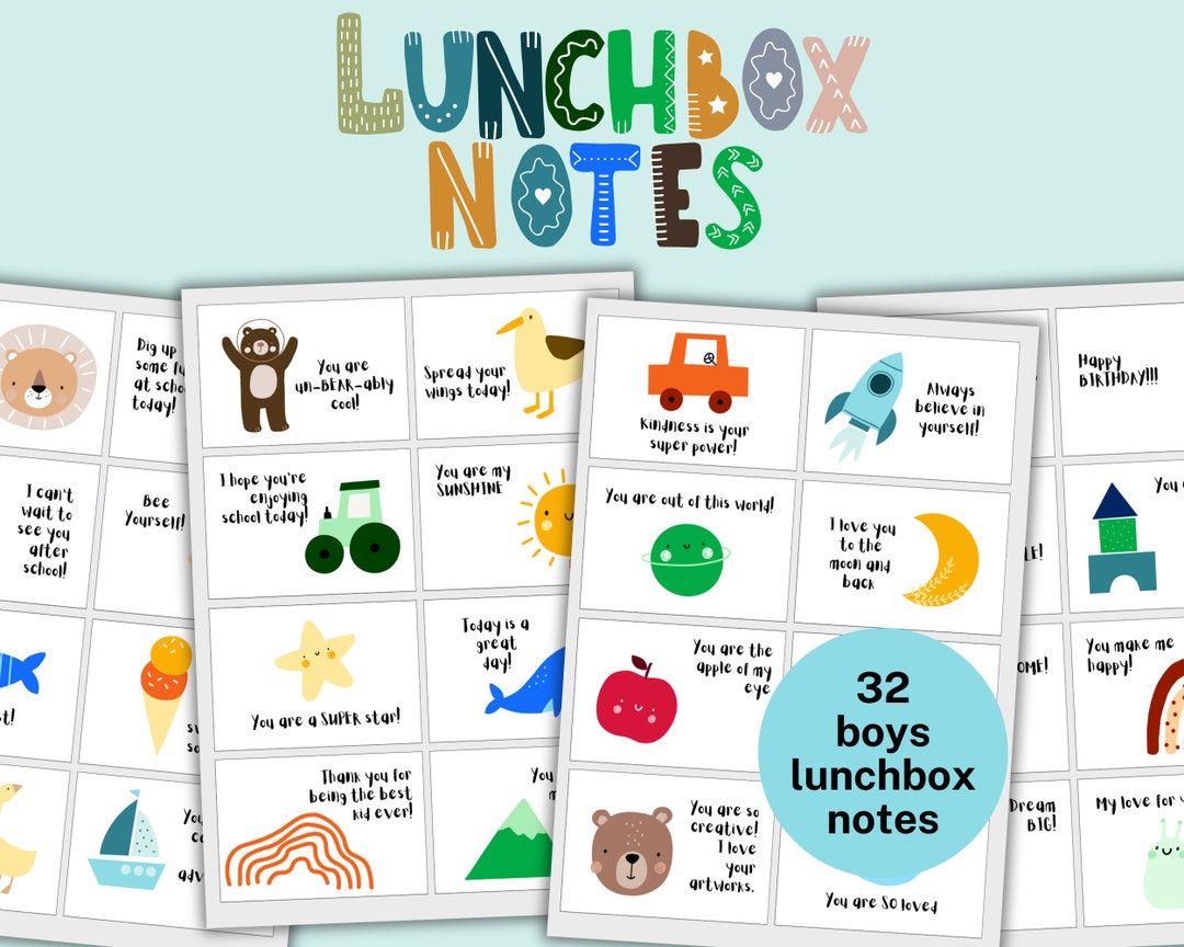 Boys Lunchbox Lunch Box Notes Printable, Lunch Notes for Kids, Cute Lunchbox Notes, Kids Lunch ...