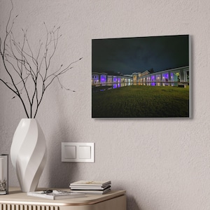 Canvas Stretched, 1.5&#39;&#39; thick for home Decor: Colorful lighting on the outer walls of a building in Pleasant Hill California