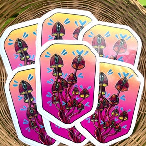 Trippy Mushroom Cluster Art Print Sticker