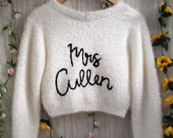 Personalised "Mrs" surname, fluffy white brides cardigan, wedding cardigan.