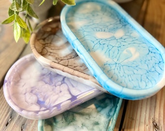 Jewelry tray, trinket/vanity dish, catch-all tray, custom colors, great for gifts, rolling tray, marbled, epoxy resin, custom, made-to-order