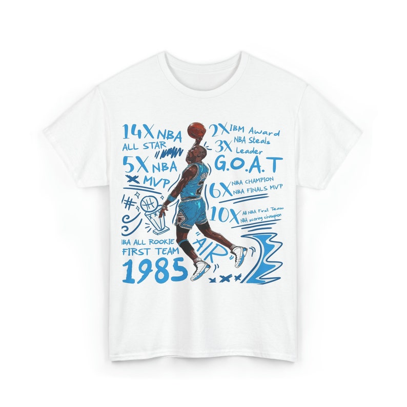 Michael Jordan Awards Shirt in Carolina Blue Font - Color of the Shirt is White.