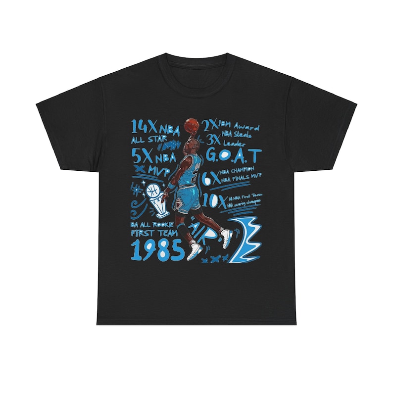 Michael Jordan Awards Shirt in Carolina Blue Font, Shirt in Black.