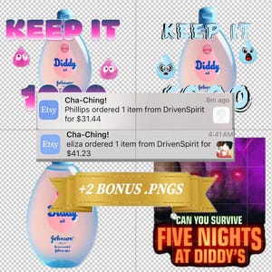 4 High Quality P Diddy PNG Files that have Sold • Diddy Oil, P Diddy Keep it 1000, 5 Nights At Diddy&#39;s, all High Quality 300 DPI + 2 Bonus
