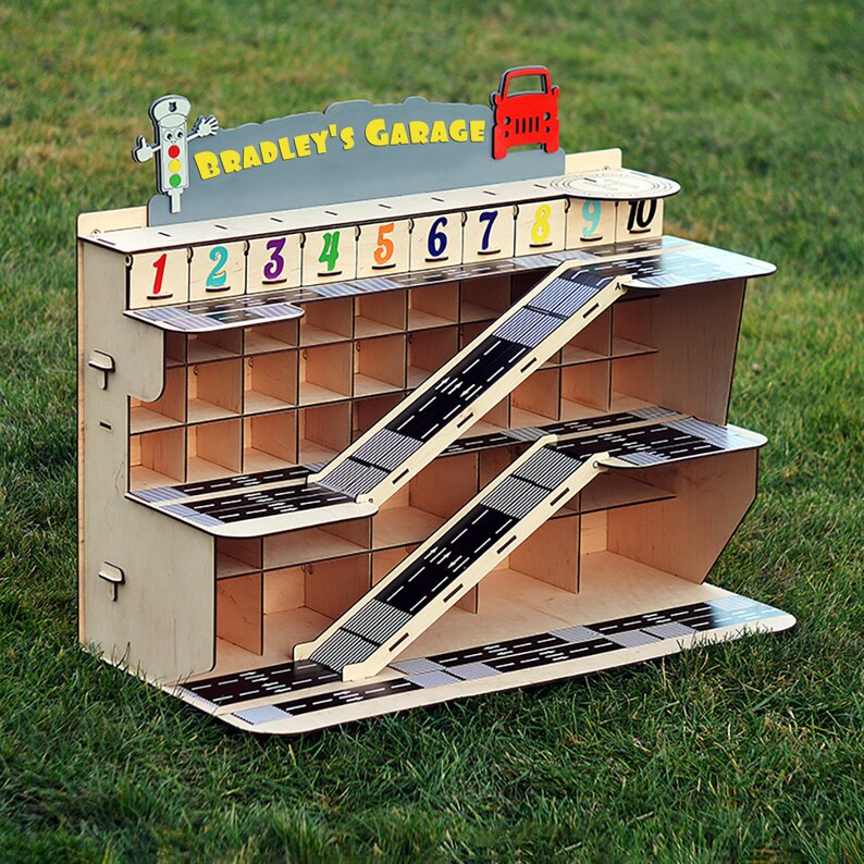 Personalized Wooden Toy Car Garage, Parking Lot for Kids, Toy Garage