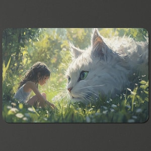 Giant Cat and Small Girl Playmat High Quality and Detailed Art Playmat for MTG // Mousepad // Computer Mat