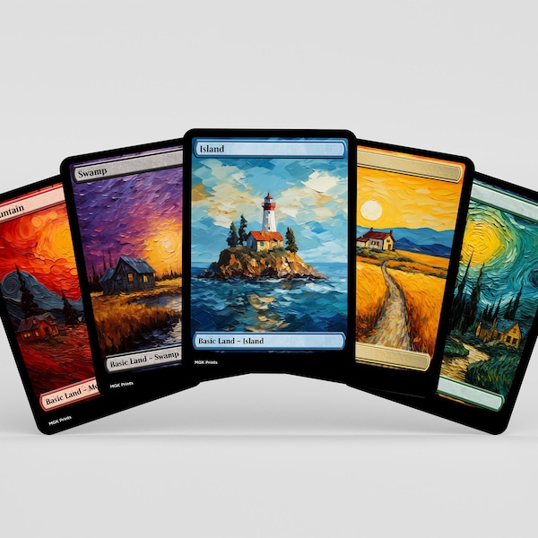 20x Van Gogh Themed Basic Lands Alternate Art High Quality Lands for MTG