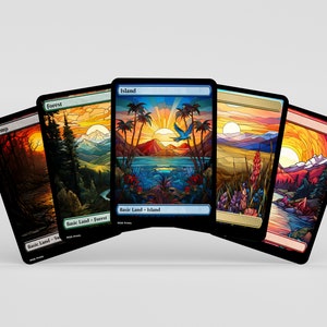 Stained Glass Basic Lands Set: Alternativa konst MTG Proxy-kort
