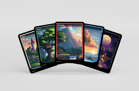 20x MTG Pixel Themed Basic Lands Alternate Art High Quality Lands