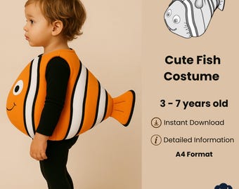 Kids Fish Costume Sewing Pattern PDF, Children Halloween Costume Pattern, Clownfish Costume Sewing, Ages 3-7 Instant Download A4