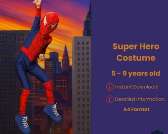 Kids Superhero Costume Sewing Pattern: Web Hero Bodysuit & Mask (PDF Download, 5-9 Years Old)